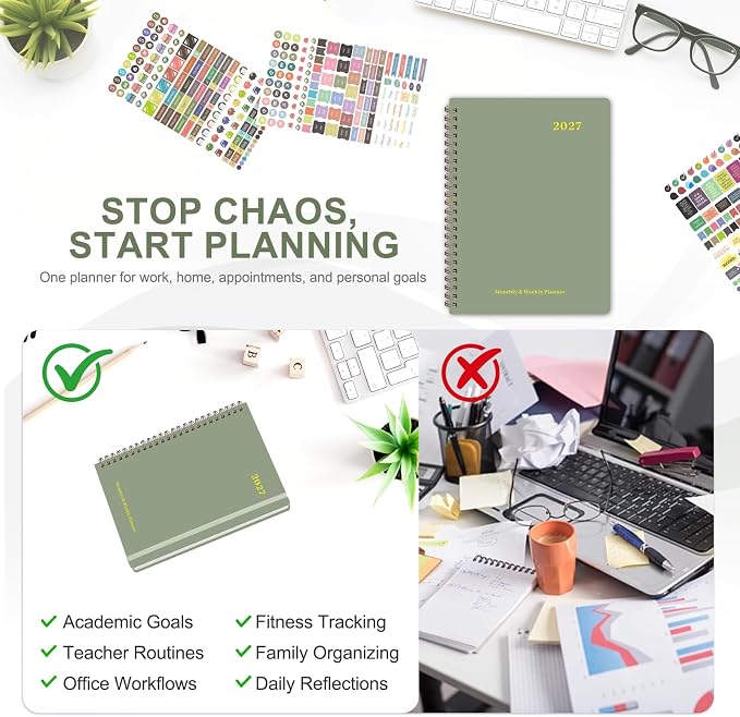 2027 Planner, Weekly and Monthly Calendar Planner Book, A5(6.3'' x 8.5'')