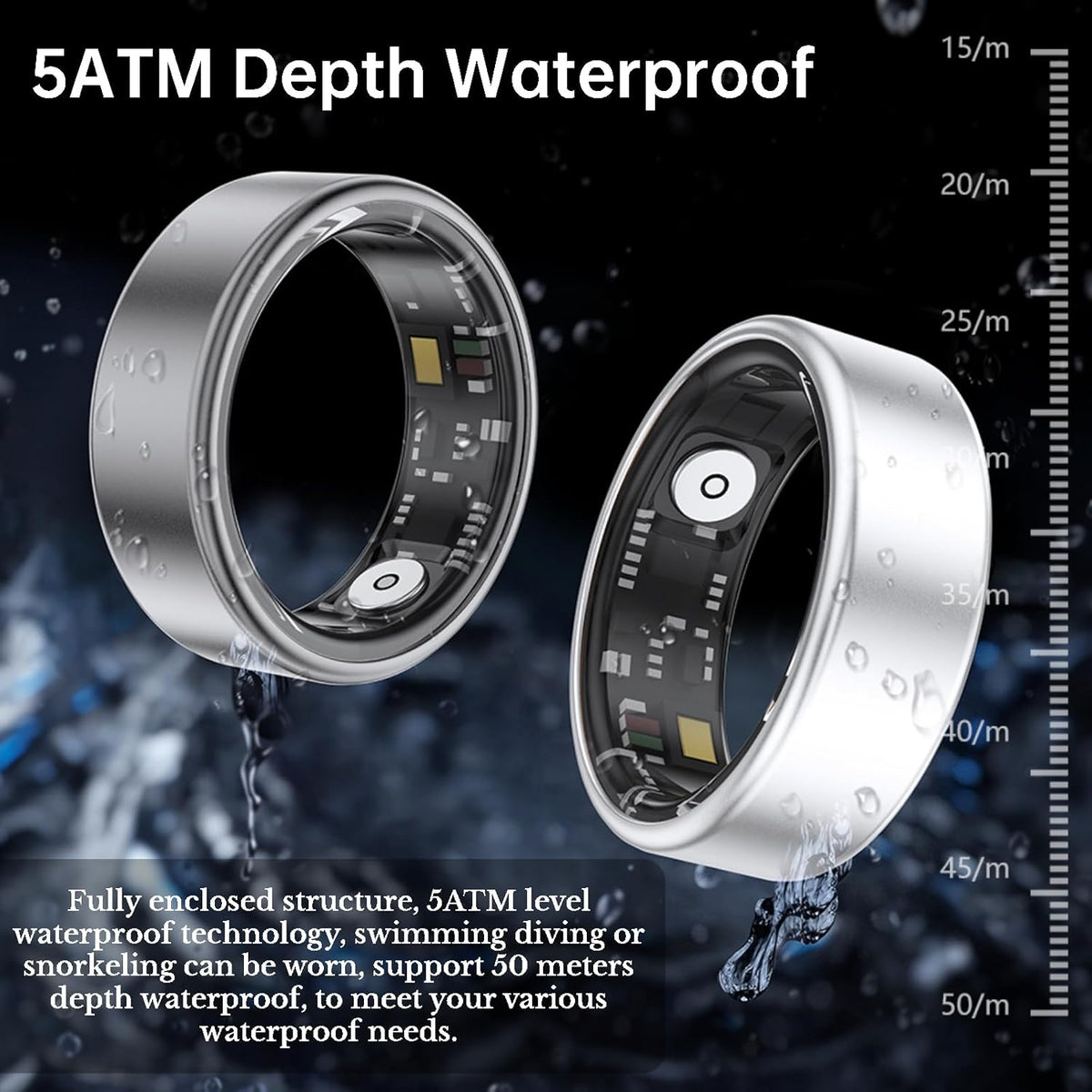 Smart Ring Health Fitness Tracker, Size First with Sizing Kit, Activity & Sleep Tracker/Stress/Heart Rate Monitor, Waterproof Smart Ring for Men/Women, No App Subscription (Golden, 12)