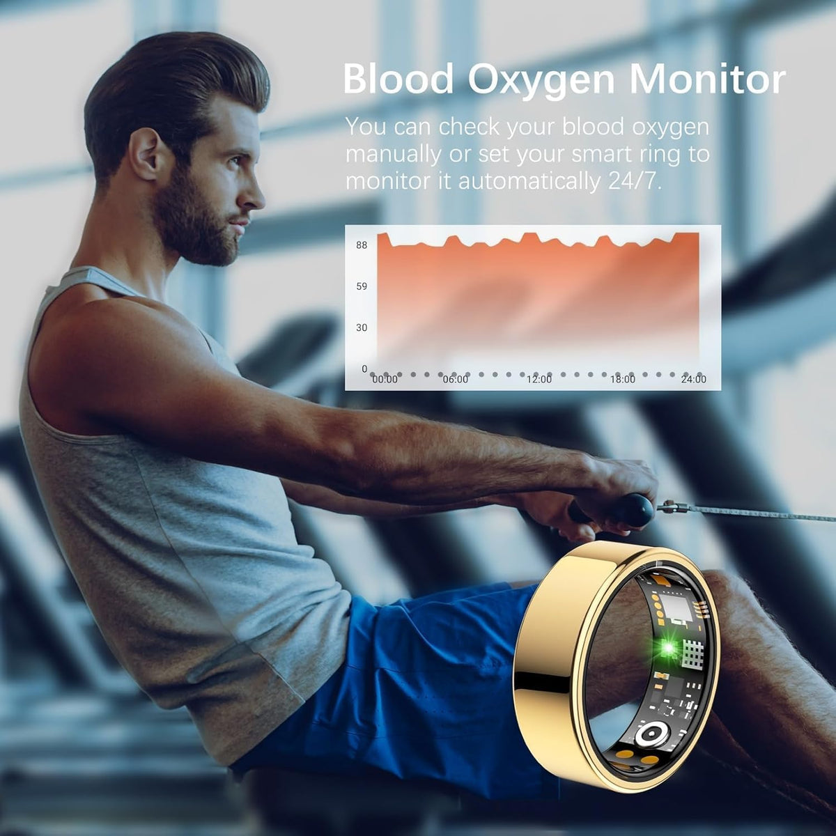 Ring Health Tracker for Women Men, Fitness Tracker with Heart Rate, Blood Oxygen, Sleep Monitor, Calories, Step Counter, IP68 Waterproof Smart Ring for iPhone & Android, No Subscription Fee (Gold, 9#)
