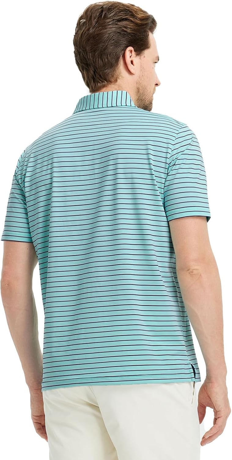 M MAELREG Golf Shirts for Men Moisture Wicking Striped Polo Performance Dry Fit Business Sports Mens Polo Shirts Short Sleeve