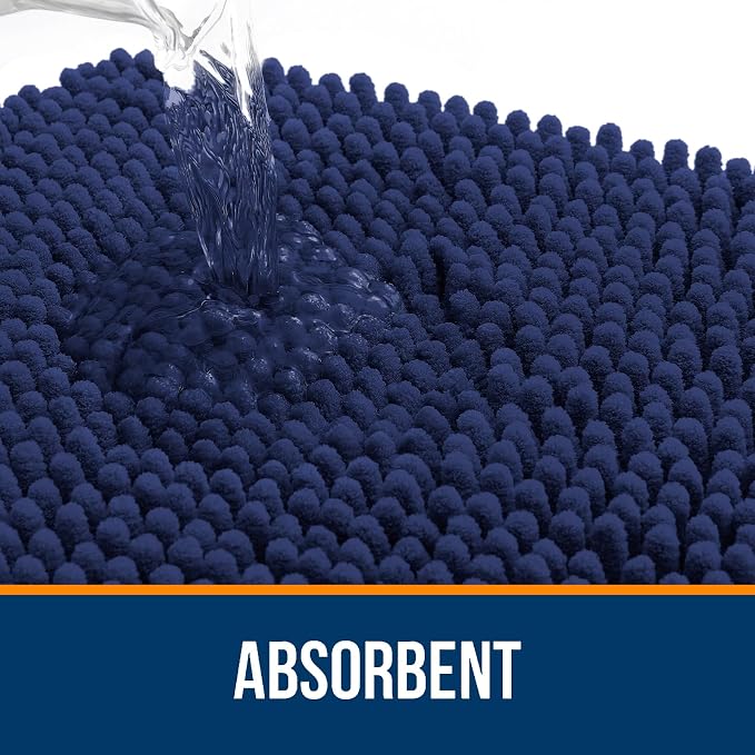 OLANLY Bathroom Rugs 34x21, Extra Soft Absorbent Chenille Bath Rugs, Rubber Backing Quick Dry, Machine Washable Bath Mats for Bathroom Floor, Tub and Shower, Home Decor Accessories, Twilight Sapphire