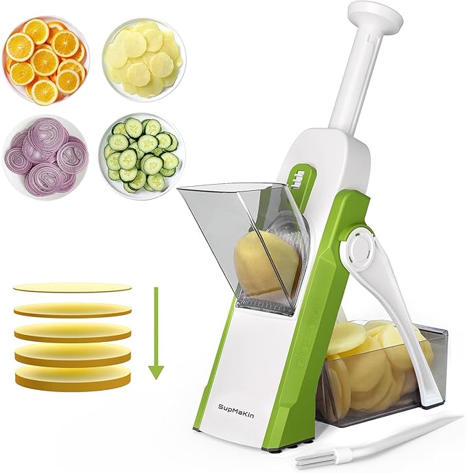 SupMaKin Safe Mandoline Slicer for Kitchen, Potato Slicer for Chips, Vegetable & Food Cutter,Thickness Adjustable 0.1-8 mm, Kitchen Faster Slice Artifact (Only Slicer)