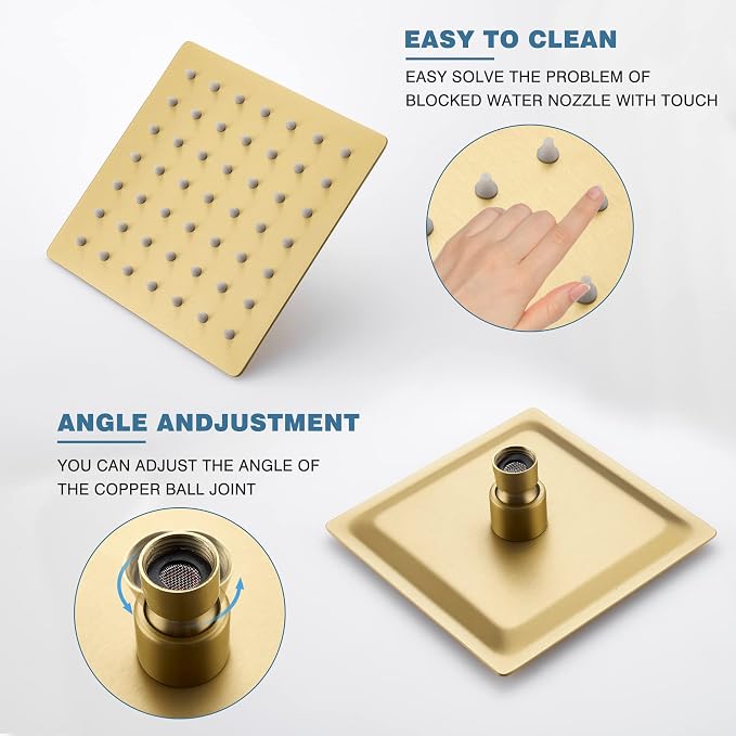 Esnbia Shower Tub Kit, Tub and Shower Faucet Set（Valve Included) with 6-Inch Rain Shower Head and Tub Spout, Single-Handle Tub and Shower Trim Kit,Brushed Gold