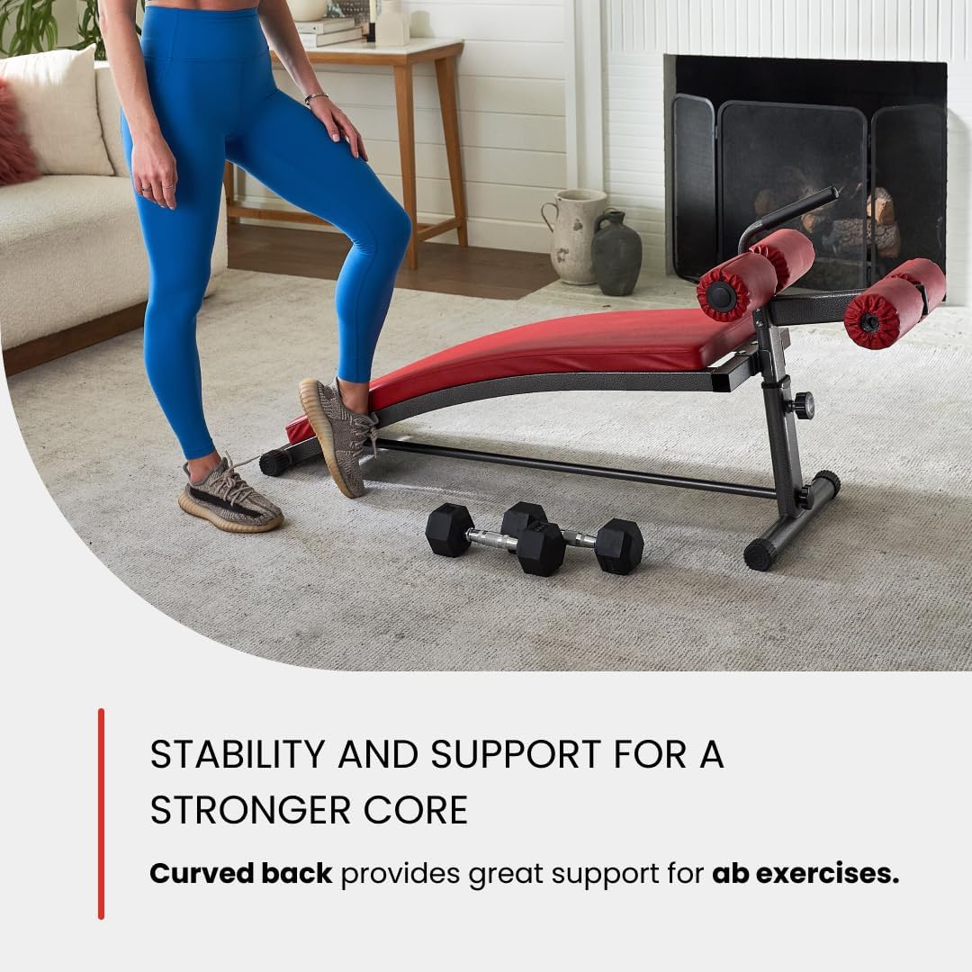 Finer Form Gym-Quality Sit Up Bench with Reverse Crunch Handle - Curved Ab Workout Bench for Your Home Gym. More Effective than an Ab Machine or Ab Roller. Get Abdominal Weight Bench for Decline Bench Press Right in Your Home Gym.