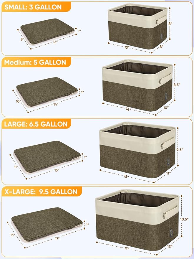 BALEINE 3 Pack Fabric Closet Storage Bins for Shelves, Linen Closet Organizers and Storage, Decorative Baskets for Organizing, Shelf, Clothes, Home, Office (Brown, 12"x8"x8")