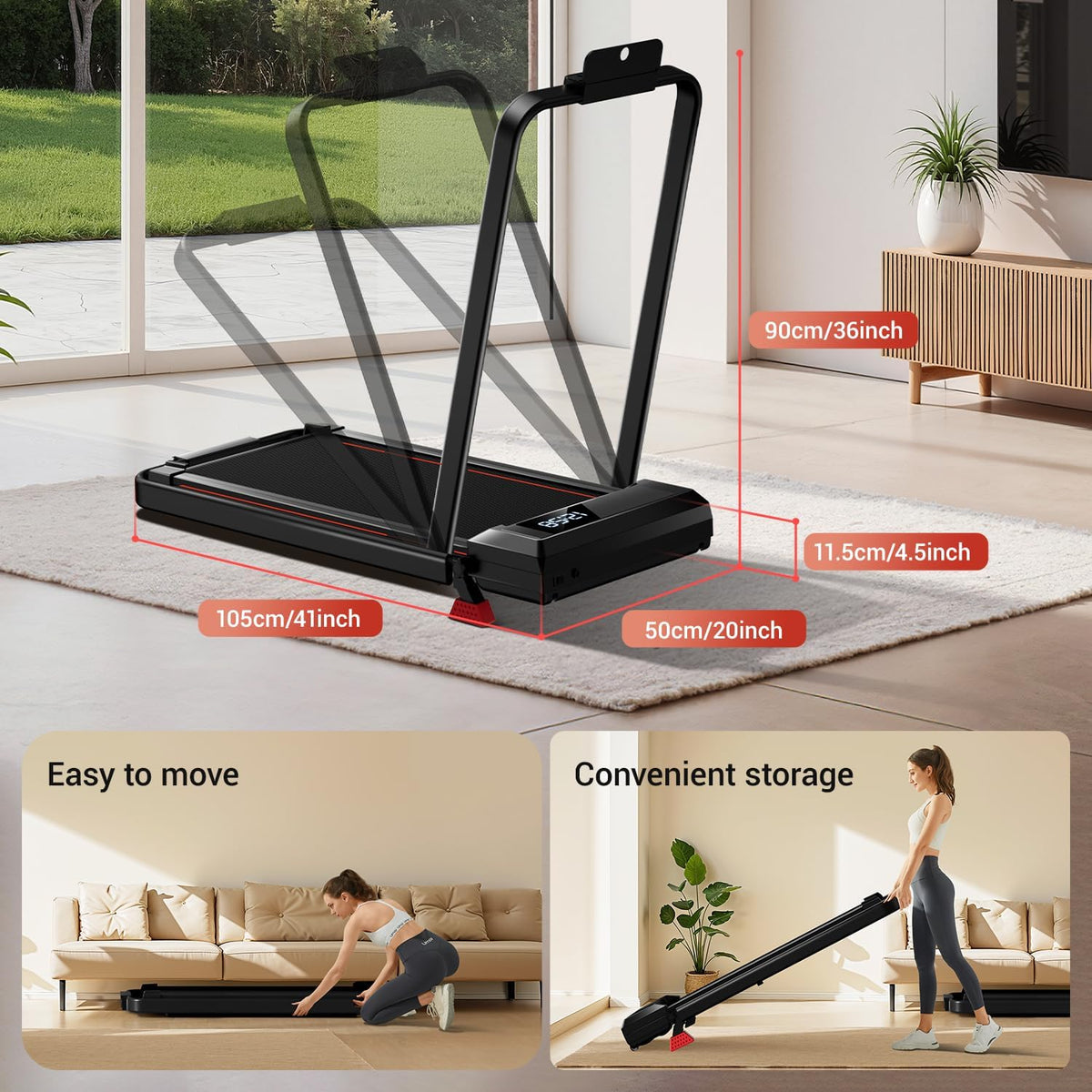 17% Incline Walking Pad Treadmills for Home and Office, 3-in-1 Folding Treadmill, Portable Under Desk Treadmill with 2.5 HP Quiet Brushless, 300 LBS Capacity