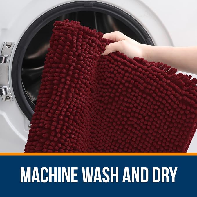 OLANLY Bathroom Runner Rugs 59x24, Soft Absorbent Chenille Bath Rugs, Rubber Backing Quick Dry, Machine Washable Long Bath Mats for Bathroom Floor, Tub and Shower, Home Decor Accessories, Burgundy