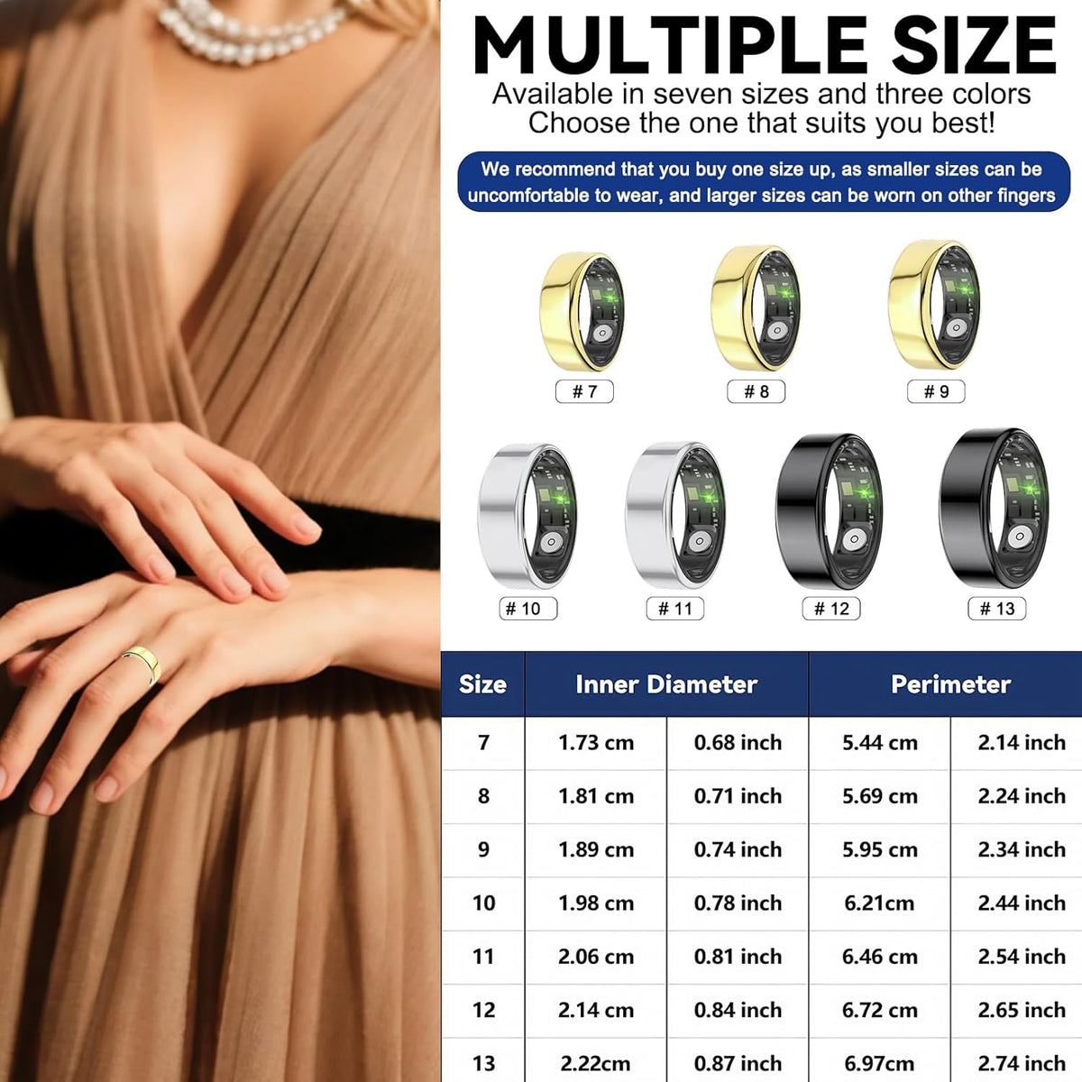 Smart Rings for Women Men,Fitness Tracker Ring,Heart Rate,Blood Oxygen,Blood Pressure,Step Tracker,Sleep Monitoring,No Subscription Fee,IP68 Waterproof Smart Ring for iphone&Android(Black 10)