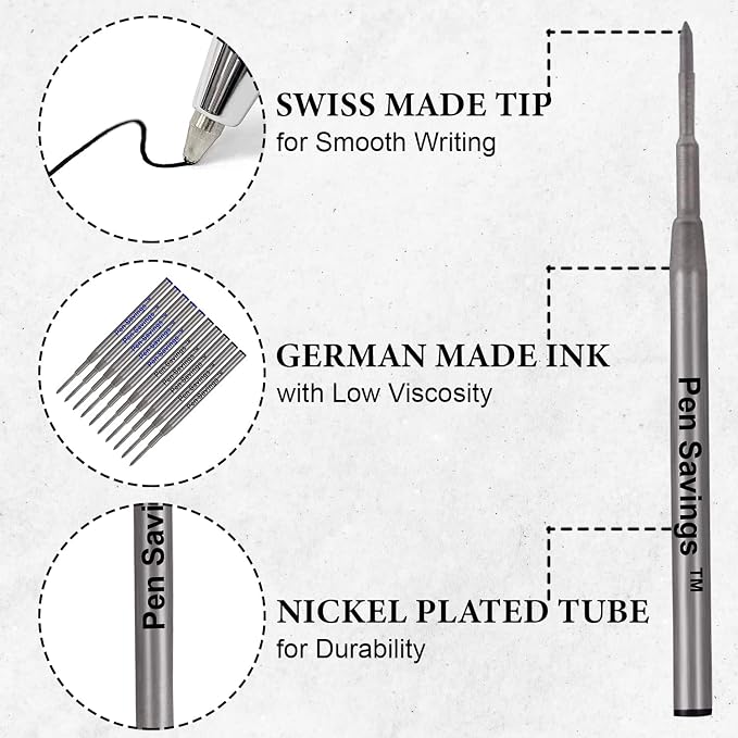 10 Pack, Pen Savings Ballpoint Pen Refills Compatible with Montblanc Twist Style Ballpoint Pens, Medium Point (Bulk Packed) (Assorted)