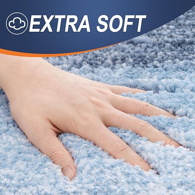 OLANLY Bathroom Rug Mat 30x20, Extra Soft and Absorbent Microfiber Bath Rugs, Non-Slip Plush Shaggy Bath Carpet, Machine Wash Dry, Bath Mats for Bathroom Floor, Tub and Shower, Blue