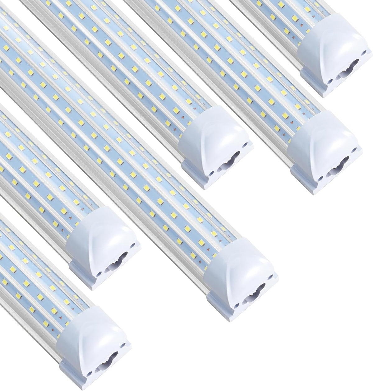 6 Pack 8FT T8 LED Shop Lights, 120W Integrated Tube Light, 19200LM 6000-6500K Daylight, Linkable Lighting, Plug & Play Energy-Saving Commercial Bay Lighting for Garage Warehouse Basement (V8)