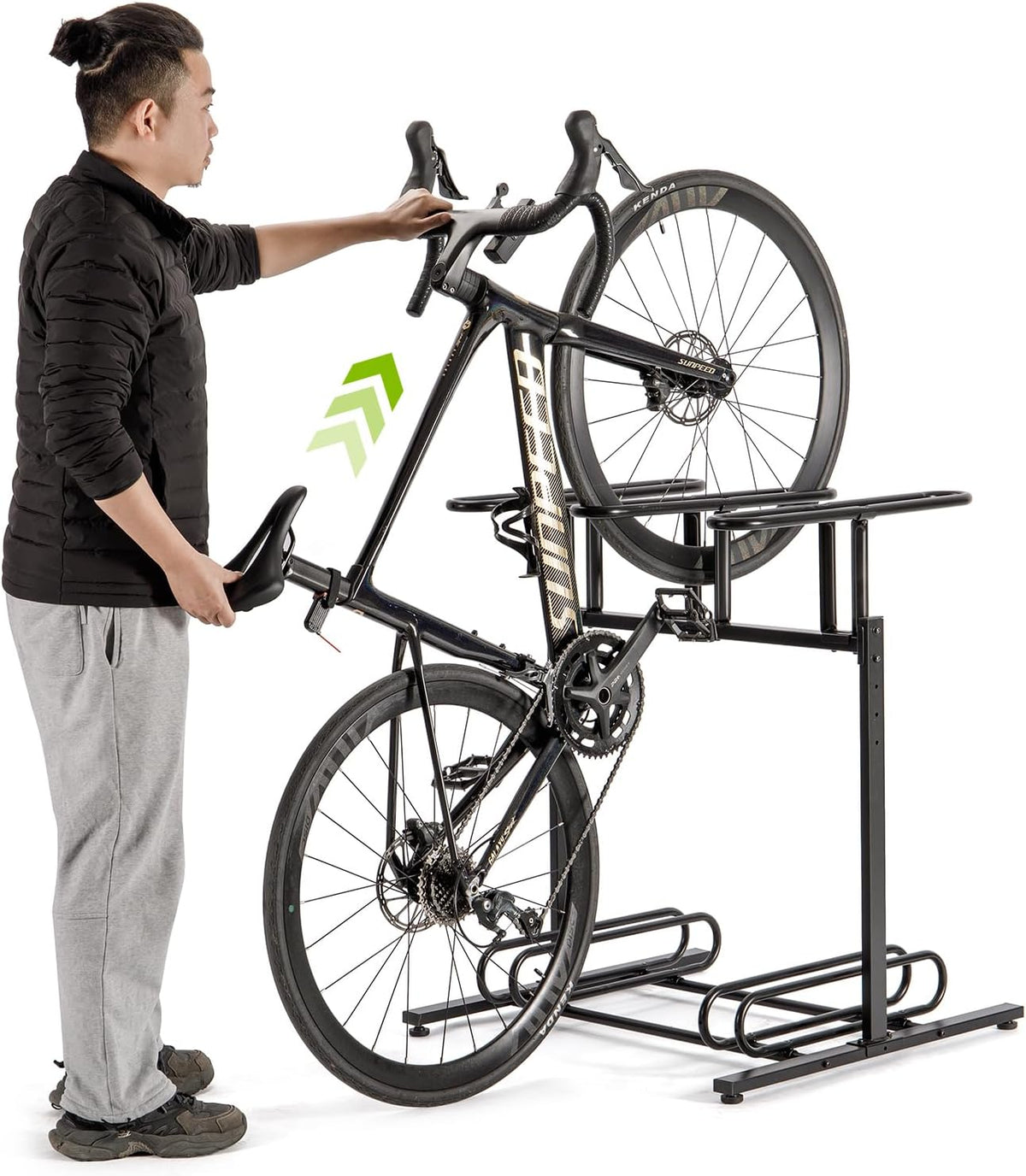 CXWXC 3/5 Bikes Stand Rack - Bike Storage Parking Racks Indoor/Outdoor - Bicycle Stand Garage for Parking Mountain Road Hybrid Bike, Fits Wheels up to 2.4" (3 Adult + 2 Kids Bikes)