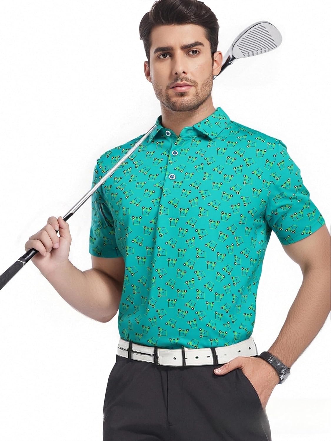 SAMERM Golf Shirts for Men Super Stretch Jacquard Dry Fit Golf Polo Moisture Wicking Short Sleeve Polo Shirts for Men