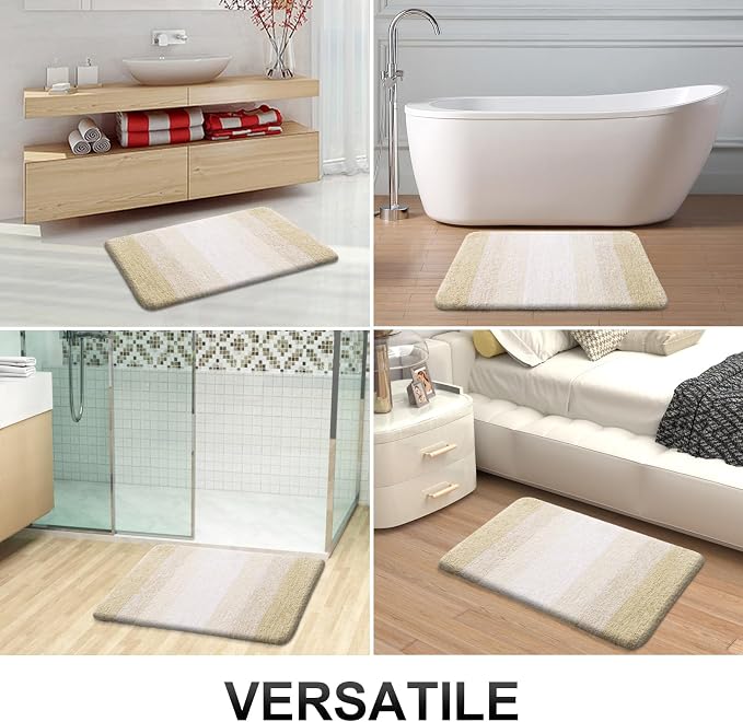 OLANLY Bathroom Runner Rugs Mat 47x20, Extra Soft Absorbent Microfiber Bath Rugs, Rubber Backing, Quick Dry, Washable Long Bath Mats for Bathroom, Tub and Shower, Home Decor Accessories, Light Beige