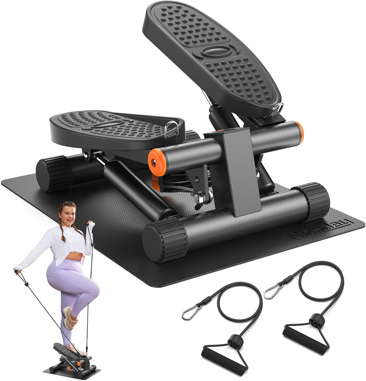 Niceday Steppers for Exercise, Mini Stair Stepper with Resistance Bands at Home Workout Equipment with 300LBS Loading Capacity, Hydraulic Fitness Stepper with LCD Monitor