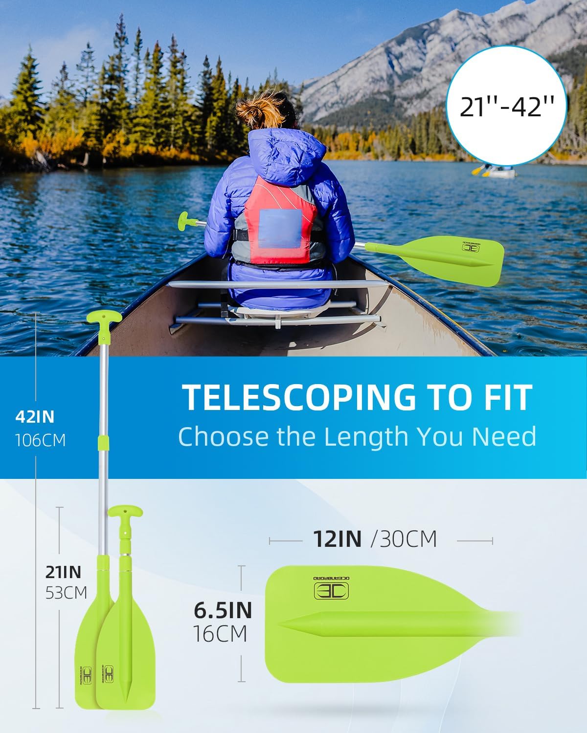 OCEANBROAD Telescoping Emergency Paddle 21''-42''（Assembling Required）/26''-54'' Aluminium Shaft for Kayaking Boating Canoeing River Tubing