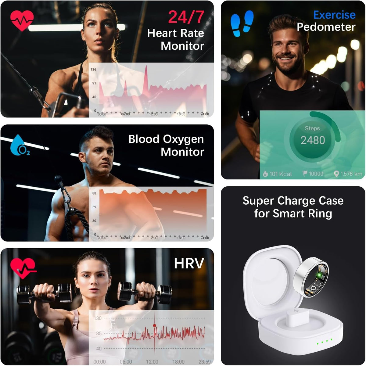 Health Tracker Ring, Smart Health Ring for Women Men with Heart Rate, Blood Oxygen, Sleep Monitor, Steps,Calories, No Subscription Fee, IP68 Waterproof Smart Ring for iPhone & Android (Silver, 7#)