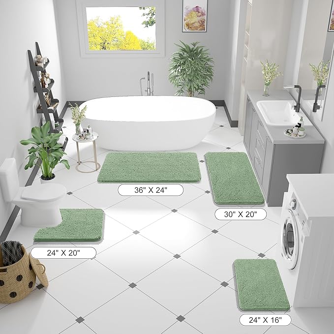 OLANLY Large Bathroom Rugs 50x30, Extra Soft Absorbent Chenille Bath Rugs, Rubber Backing Quick Dry, Machine Washable Bath Mats for Bathroom Floor, Tub and Shower, Home Decor Accessories, Sage Green