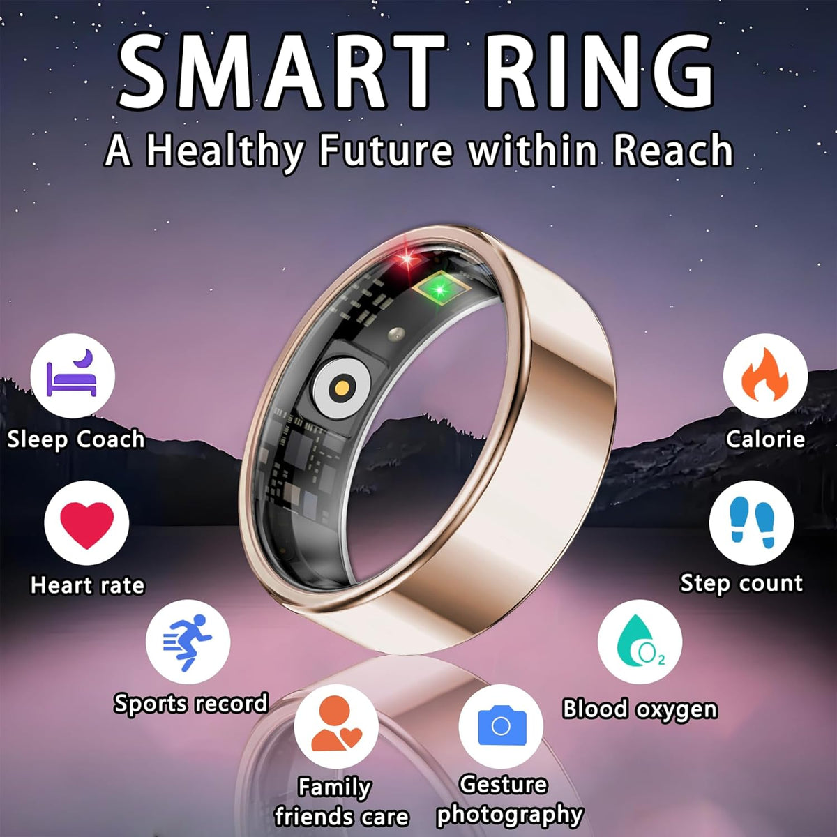 Smart Ring for Women Men, Sleep Tracker Ring, Waterproof Fitness Tracker Health Rings with Heart Rate Monitoring,Blood Oxygen,Stress Distance Calories Steps Tracking,No Subscription Fee(Rose Gold,#12)