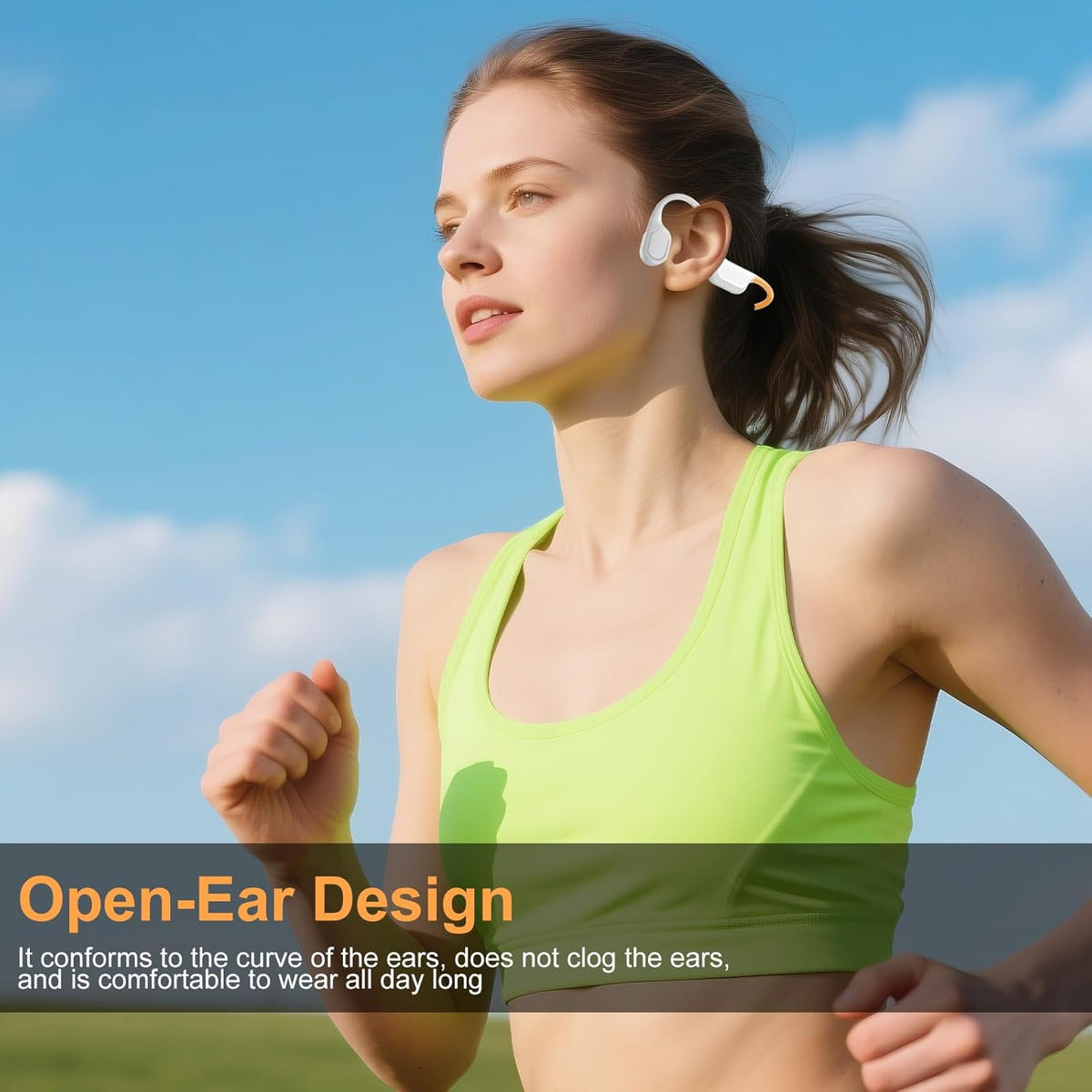 Bone Conduction Bluetooth Headphones-SurfAudio, IP68 Waterproof Swimming Headphones with 32GB MP3 Player, Lightweight Open Ear Design for Swimming/Surfing/Marathon/Cycling((Beige Orange)