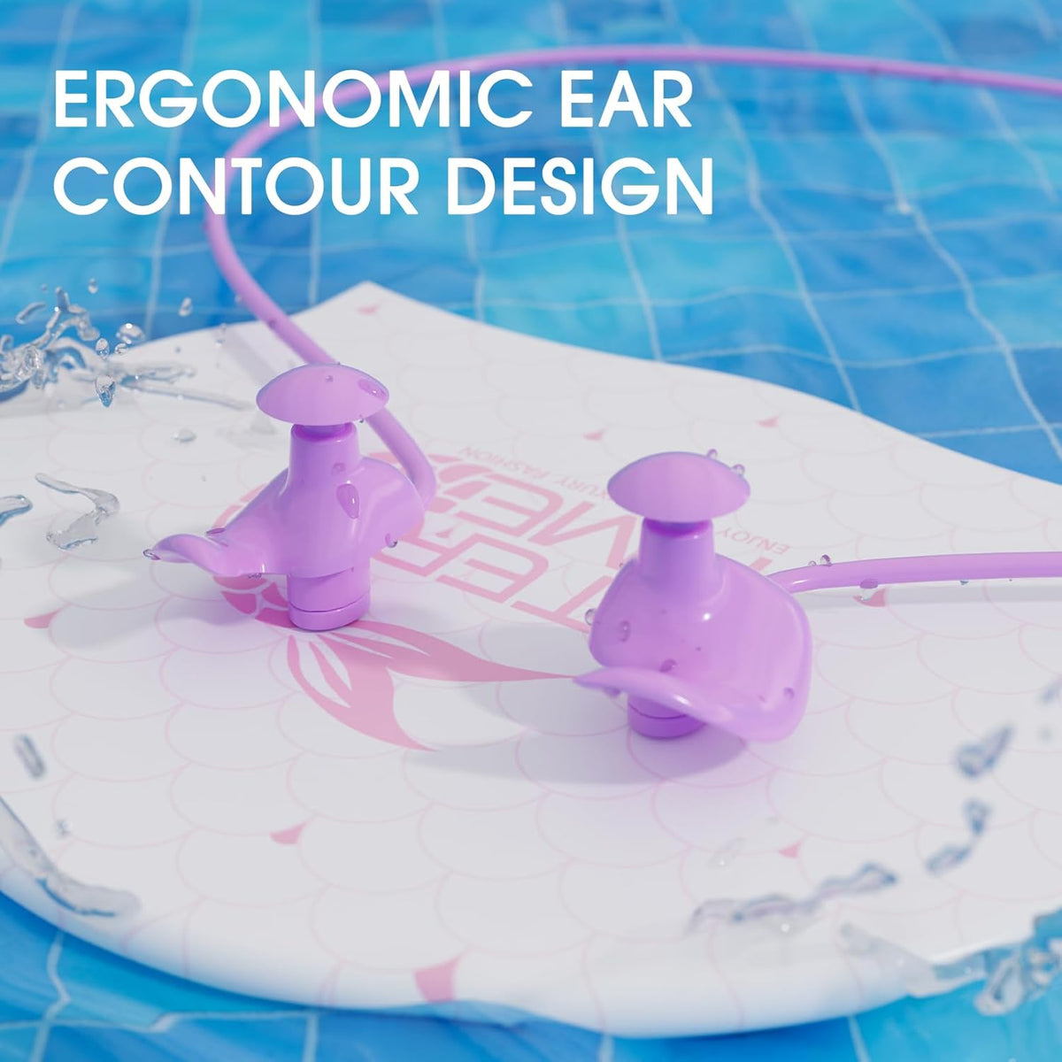 WATERTIME Waterproof Swimming Neckband Ear Plugs for Adults - Reusable Silicone Ear Plugs for Women & Men, Keep Ear Water Out for Swimming, Showering, Water Sports (Black, One Size)