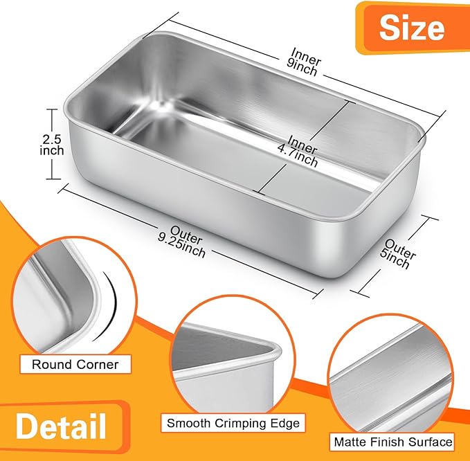 E-far 8 Pack Stainless Steel Loaf Pans, 9x5 Inch Bread Bread Pans, Metal Bakeware for Baking Bread Cake Meatloaf Brownies, Healthy & Non Toxic, Easy Release & Dishwasher Safe