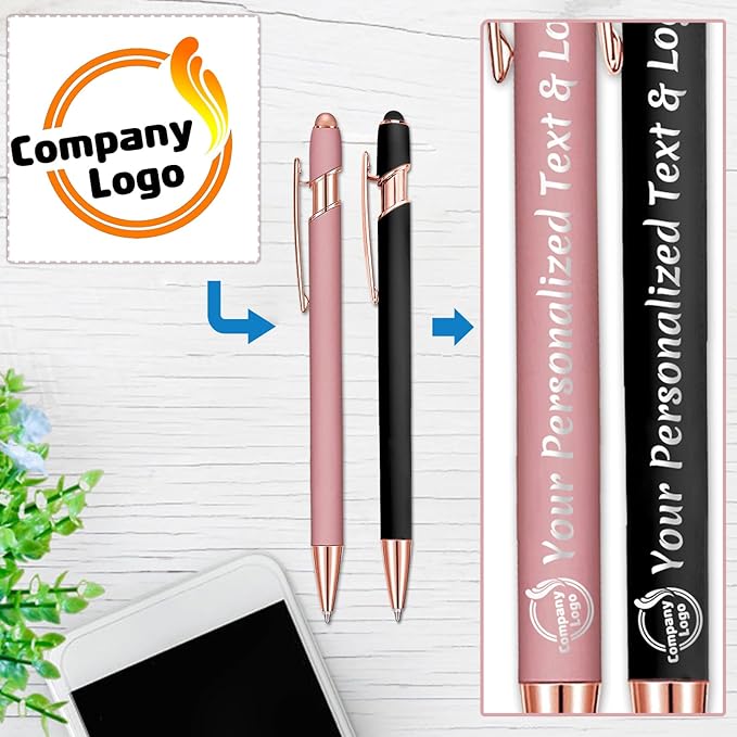STREADVE 500 Personalized Custom Pens Engraved Writing Pen with Name Logo, Customized Promotional Items Stylus Pen Gifts for Women Realtor Nurse Wedding Business, Rose Gold