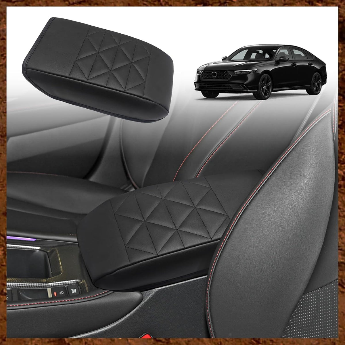 Muslogy for Accord 2025 2024 2023 Center Console Cover Armrest Pad Vegan Leather Extra Soft Armrest Lid Protector Compatible with Honda Accord LX EX Sport Hybrid EX-L Sport-L Touring (V2 Black)