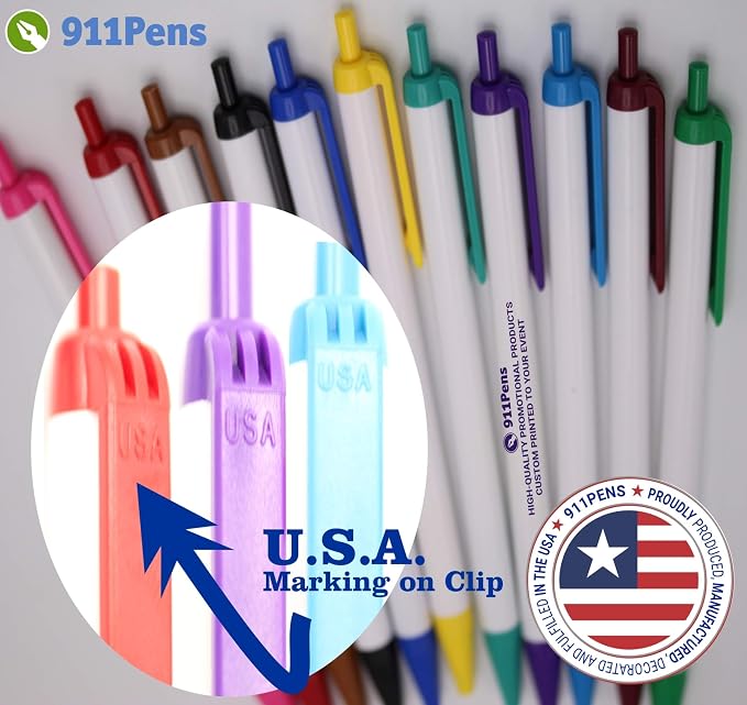 USA Made, Personalized Writing Ink Ballpoint Novelty Pens, Custom Printed with Your Logo & Text (Pack of 1,000 White Pens with Medium Green Trim)
