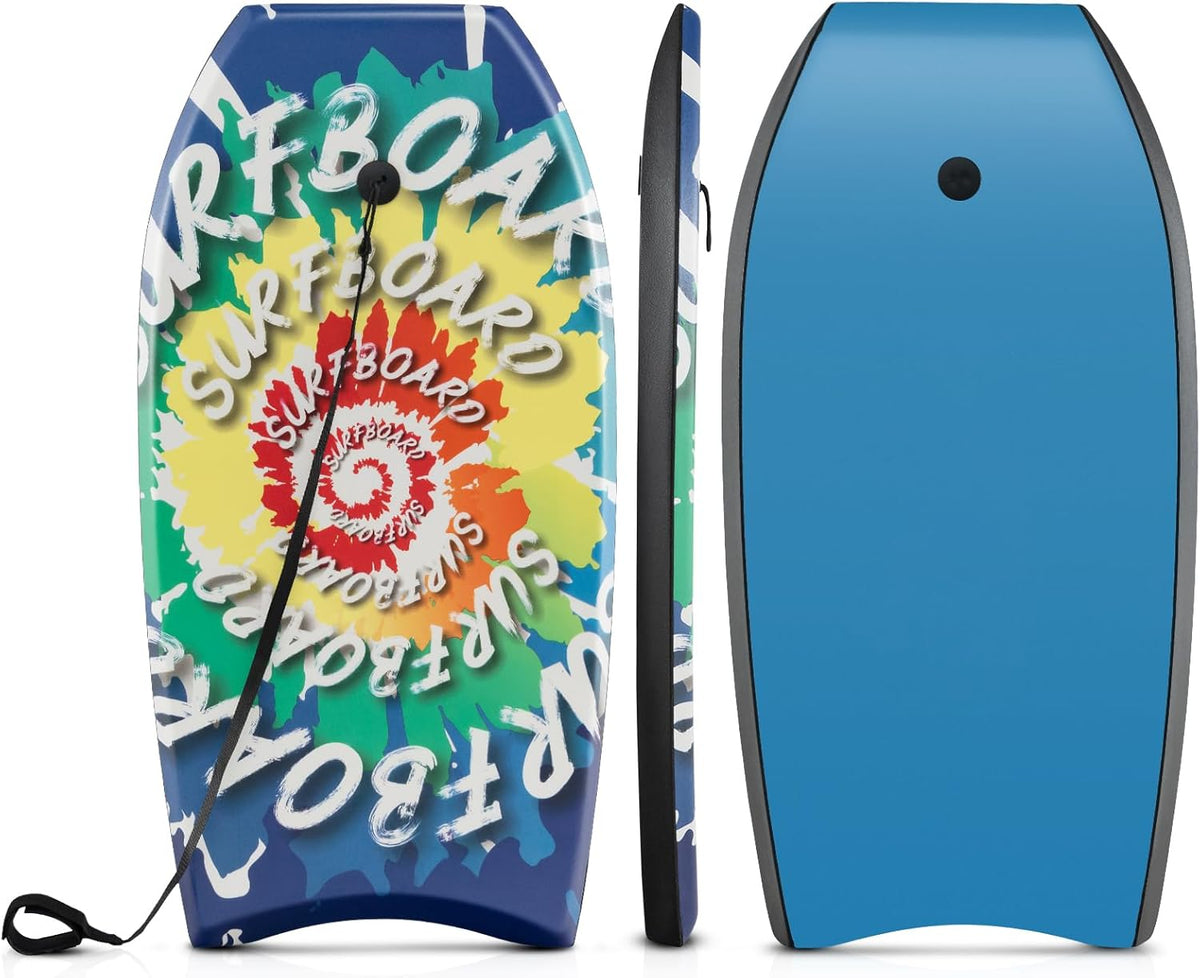 Goplus 41''/37''/33'' Lightweight Body Board for Beach, Surf Board with EPS Core, XPE Deck, HDPE Slick Bottom, Wrist Leash, Bodyboard for Kids Adults Surfing