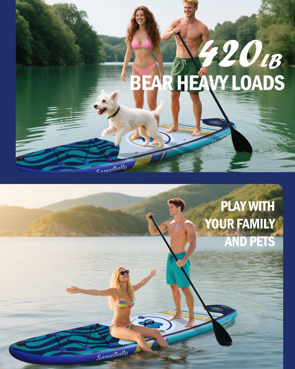 11'Stand Up Paddle Boards Surf Control with Premium SUP Board Accessories Backpack & Removable Fins, 34" Wide Inflatable Paddle Boards of All Skill Levels