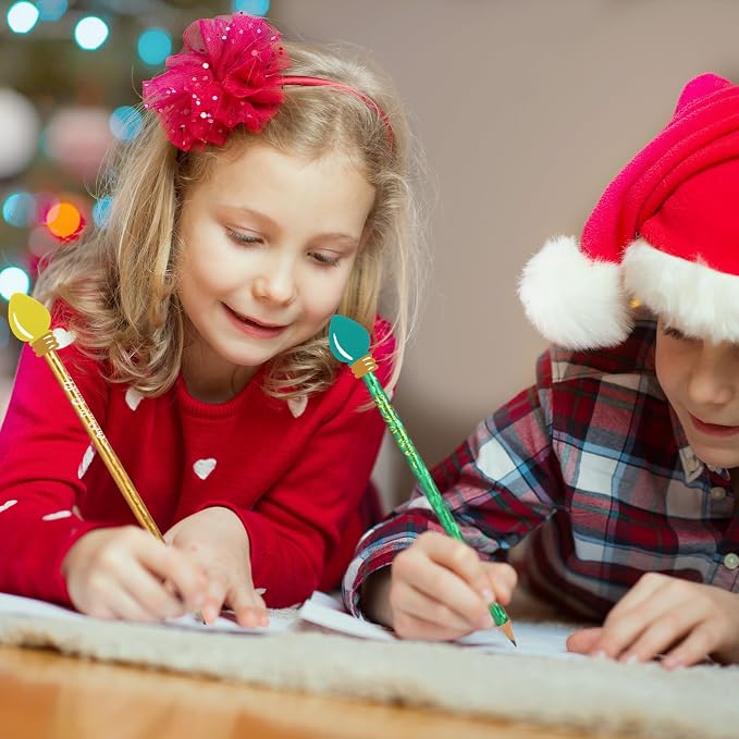 Geyoga Christmas Pencils Erasers Gifts Set with Bulb Eraser Topper, 36 Set