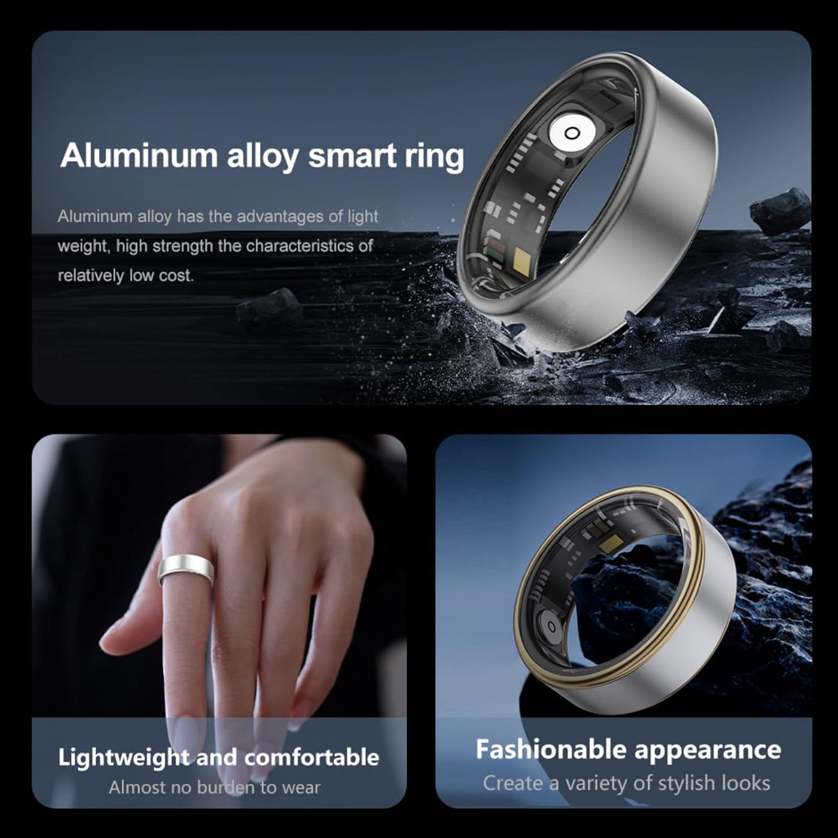 Smart Ring Health Fitness Tracker, Size First with Sizing Kit, Activity & Sleep Tracker/Stress/Heart Rate Monitor, Waterproof Smart Ring for Men/Women, No App Subscription (Silvery, 12)