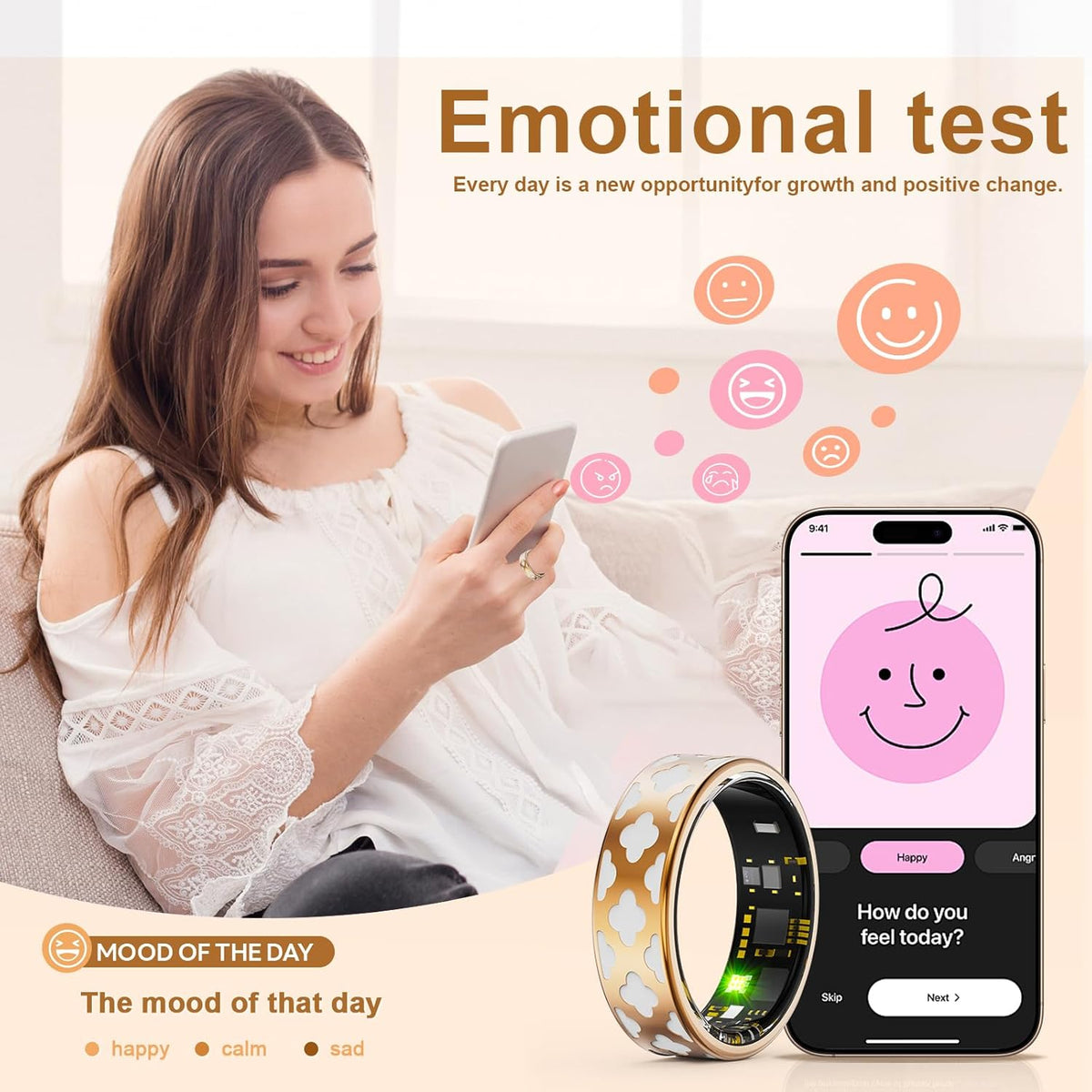 Smart Ring for Women Men -Health Tracker Ring with Heart Rate/Blood Oxygen/Sleep Tracker/Step Counter/10ATM Waterproof Fitness Tracker Ring，Free No Subscription Fee, for iOS&Android
