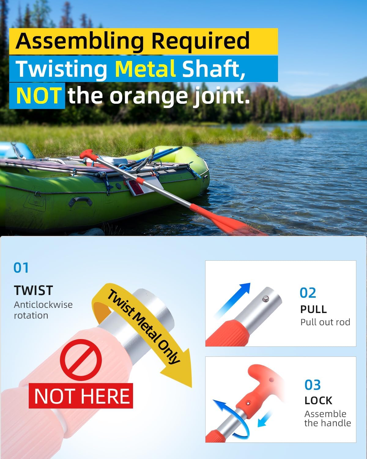 OCEANBROAD Telescoping Emergency Paddle 21''-42''（Assembling Required）/26''-54'' Aluminium Shaft for Kayaking Boating Canoeing River Tubing