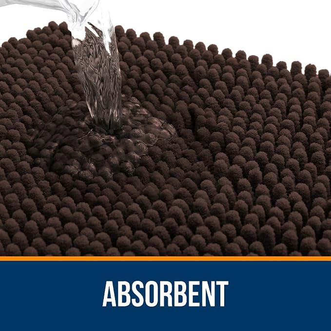 OLANLY Toilet Rugs U-Shaped 24x24, Extra Soft Absorbent Chenille Contour Bathroom Rugs for Toilet, Dry Quickly, Machine Washable, Non-Slip Bath Mat, Brown