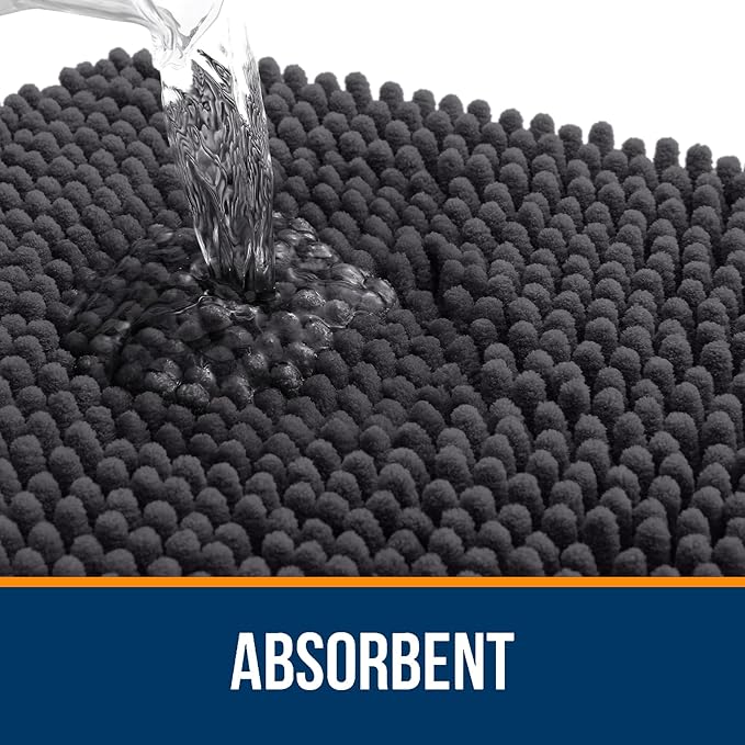 OLANLY Large Bathroom Rugs 40x24, Extra Soft Absorbent Chenille Bath Rugs, Rubber Backing Quick Dry, Machine Washable Bath Mats for Bathroom Floor, Tub and Shower, Home Decor Accessories, Dark Grey