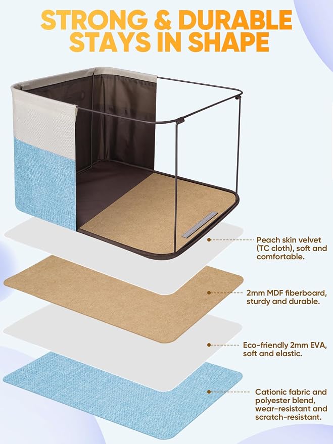 BALEINE 4 Pack Fabric Closet Storage Bins for Shelves, Linen Closet Organizers and Storage, Decorative Baskets for Organizing, Shelf, Clothes, Home, Office (Skyblue, 12"x8"x8")