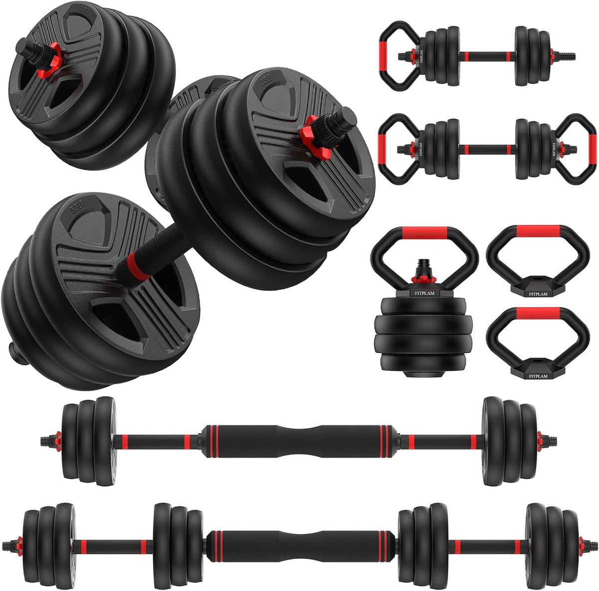Adjustable Dumbbell Set, 55/70lbs Free Weights with Upgraded Nut, 4 in 1 Weight Set Used as Kettlebells, Barbell, Push Up Stand, Fitness Exercise for Home Gym Suitable for Men/Women