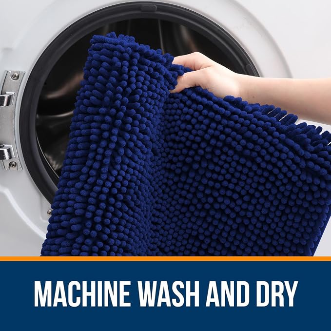 OLANLY Large Bathroom Rugs 45x27, Extra Soft Absorbent Chenille Bath Rugs, Rubber Backing Quick Dry, Machine Washable Bath Mats for Bathroom Floor, Tub and Shower, Home Decor Accessories, Navy