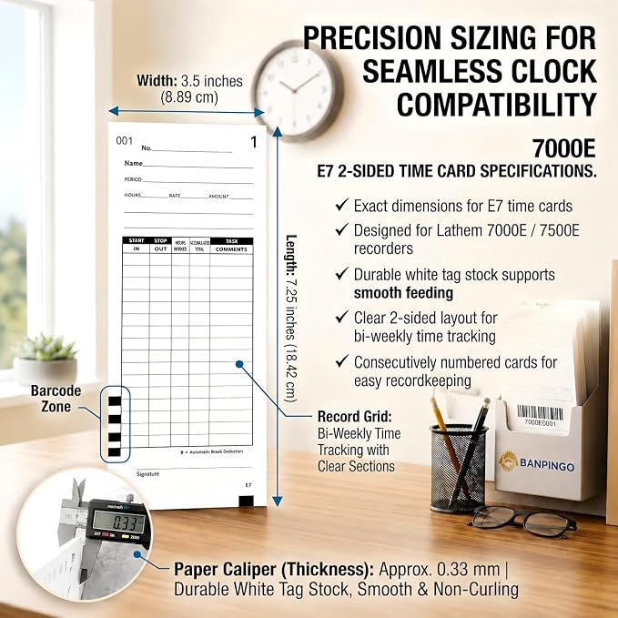 400 Time Cards Compatible with Lathem 7000E and 7500E Time Clocks