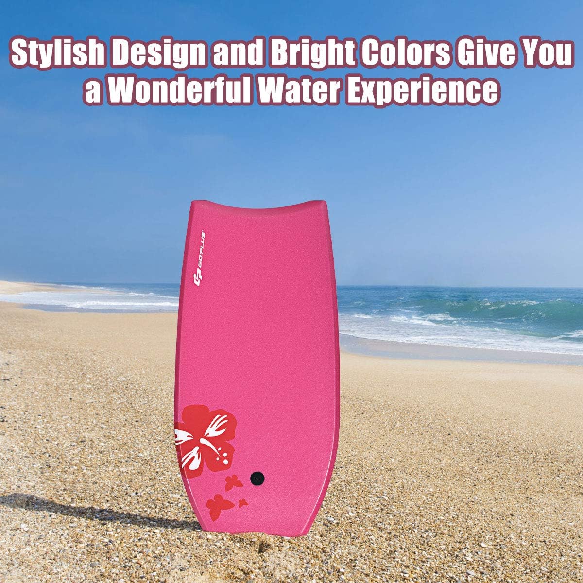 Goplus 41''/37''/33'' Lightweight Body Board for Beach, Surf Board with EPS Core, XPE Deck, HDPE Slick Bottom, Wrist Leash, Bodyboard for Kids Adults Surfing