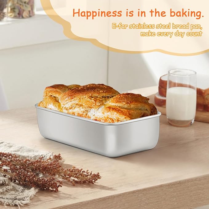 E-far 6 Pack Stainless Steel Loaf Pans, 9x5 Inch Bread Bread Pans, Metal Bakeware for Baking Bread Cake Meatloaf Brownies, Healthy & Non Toxic, Easy Release & Dishwasher Safe