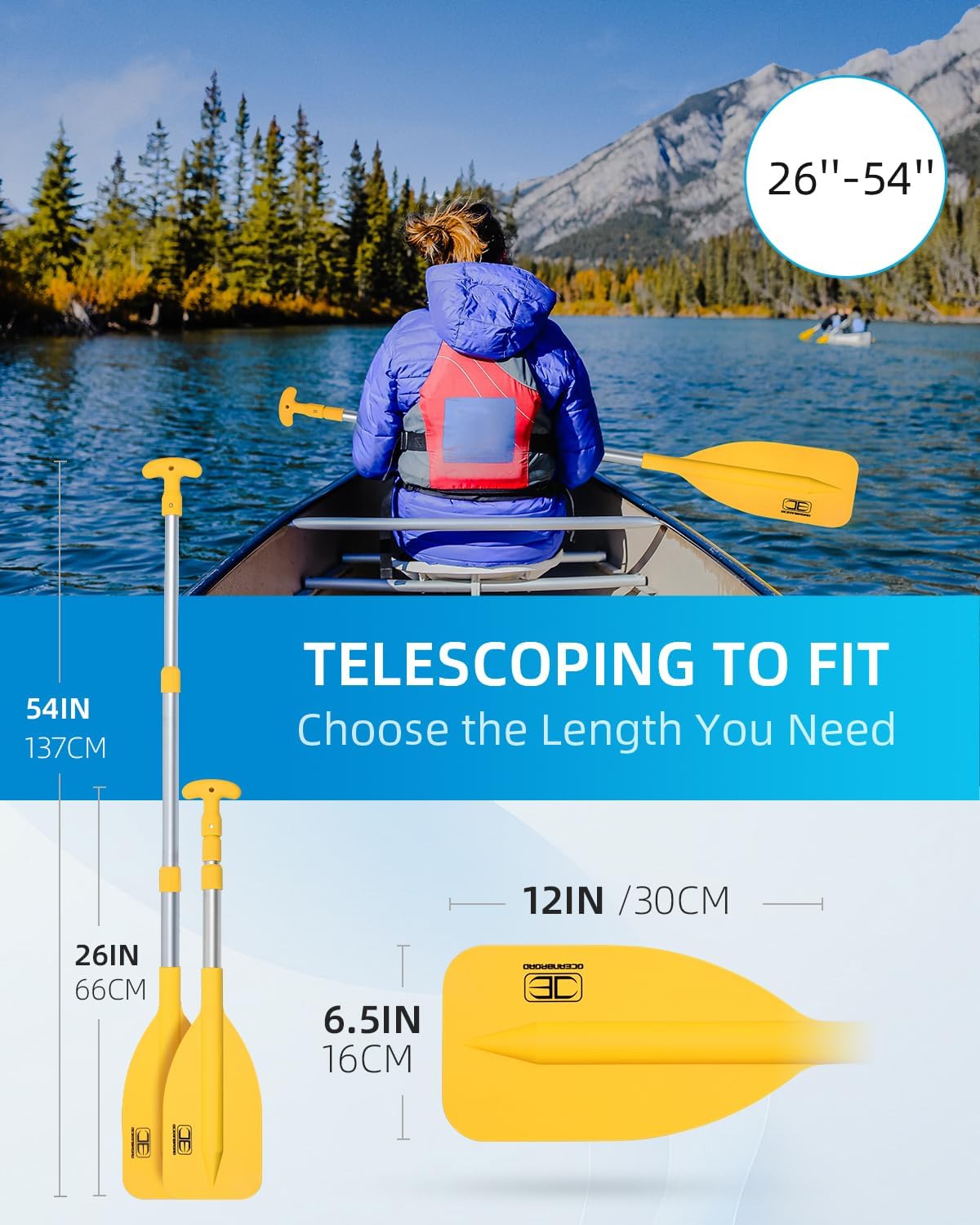 OCEANBROAD Telescoping Emergency Paddle 21''-42''（Assembling Required）/26''-54'' Aluminium Shaft for Kayaking Boating Canoeing River Tubing