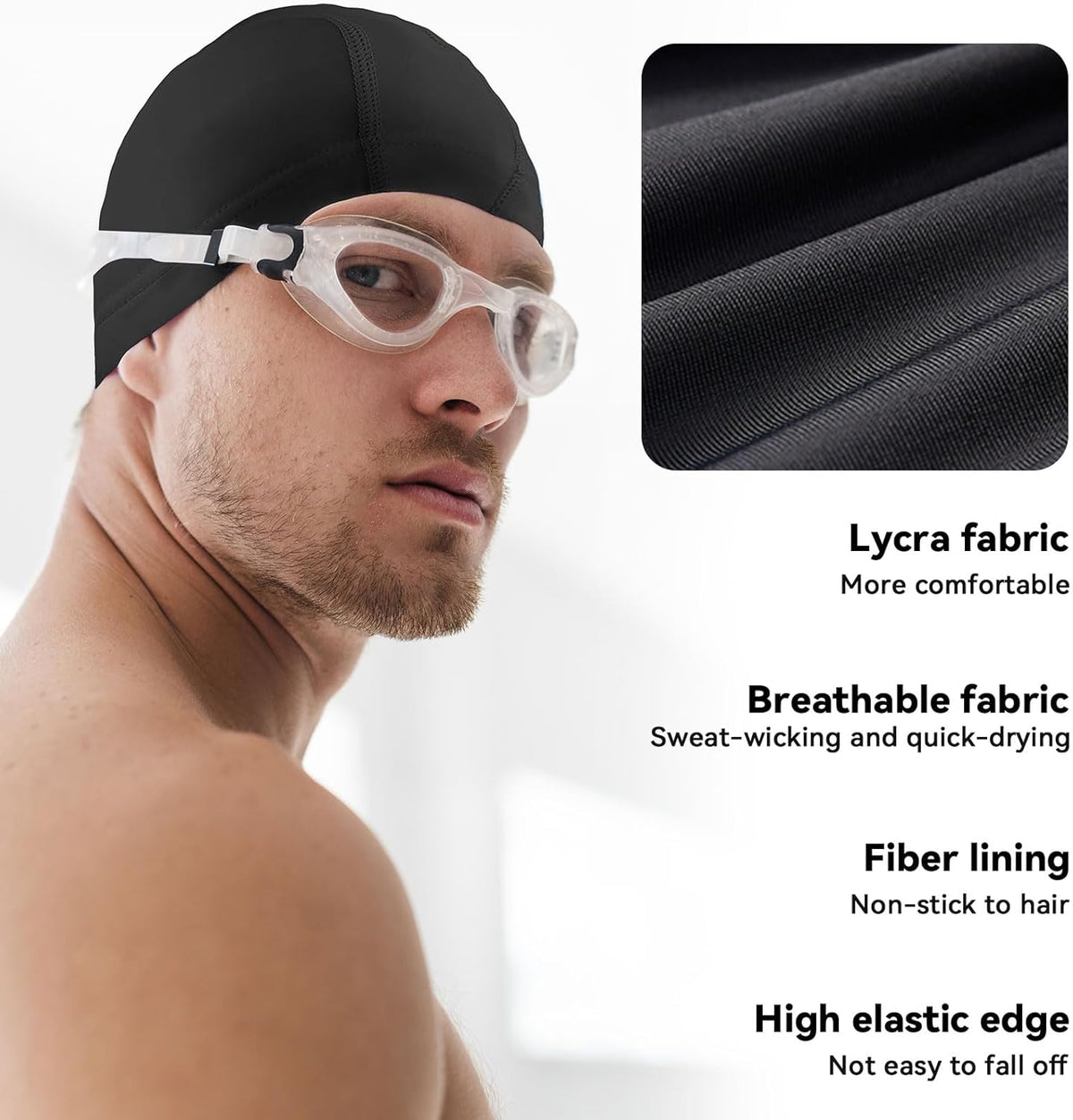Swim Cap for Men Women Adult, High Stretch Fabric Swim Cap, Swimming Caps Non-Waterproof