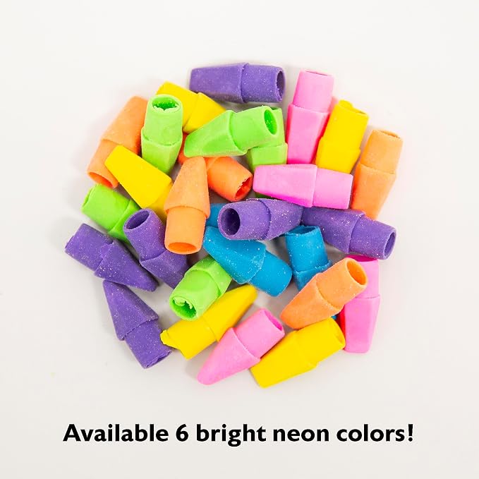 BAZIC Products Neon Pencil-Top Eraser Caps, Latex-Free, PVC-Free, 12-Box