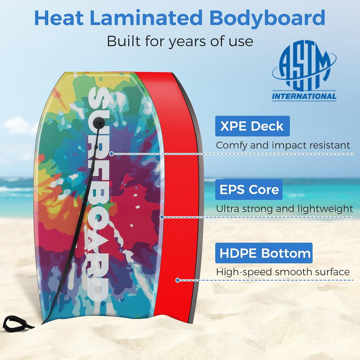 Goplus 41''/37''/33'' Lightweight Body Board for Beach, Surf Board with EPS Core, XPE Deck, HDPE Slick Bottom, Wrist Leash, Bodyboard for Kids Adults Surfing
