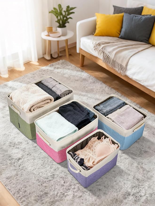 BALEINE 2 Pack Fabric Closet Storage Bins for Shelves, Linen Closet Organizers and Storage, Decorative Baskets for Organizing, Shelf, Clothes, Home, Office (Brown, 15"x11"x9.5")