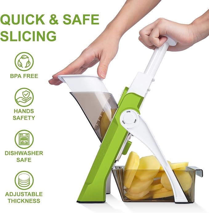 SupMaKin Safe Mandoline Slicer for Kitchen, Potato Slicer for Chips, Vegetable & Food Cutter,Thickness Adjustable 0.1-8 mm, Kitchen Faster Slice Artifact (Only Slicer)