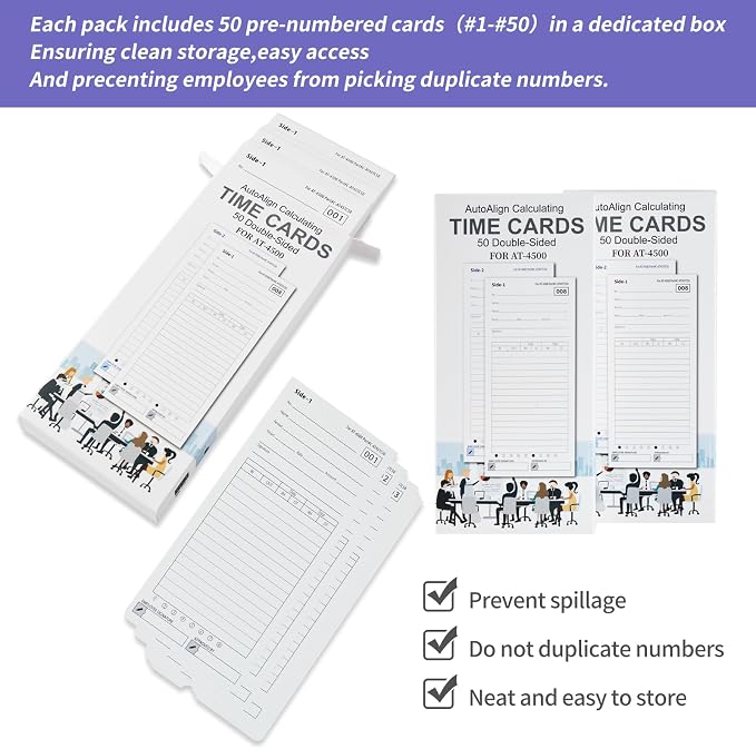 AT-4500 Time Cards, 300 Count, 6 Packs of 50, Double-Sided